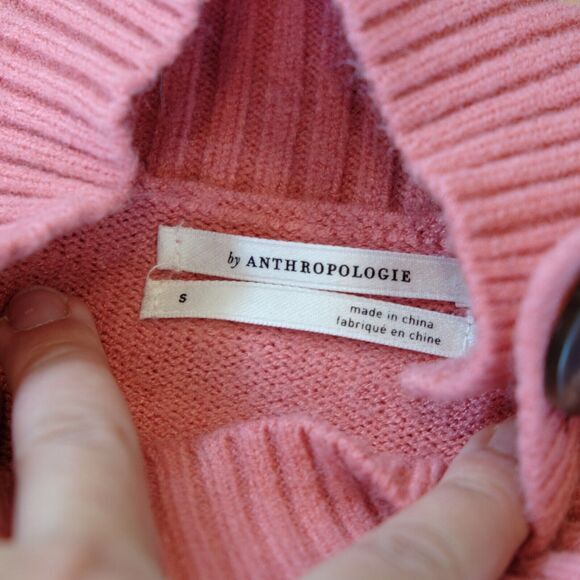 By Anthropologie Knit Sweater Women‎ Sz S Pink Button Oversized - Picture 6 of 11